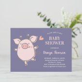 Little Piggy mit Balloon Pink Lila Babydusche Einladung (Stehend Vorderseite)