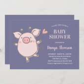 Little Piggy mit Balloon Pink Lila Babydusche Einladung (Vorne/Hinten)