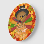 Little Pilgrim Turkey Erntedank Große Wanduhr (Winkel)