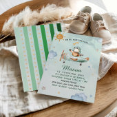 Little Pilot Airplane Green Sky First Birthday Einladung
