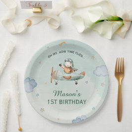 Little Pilot Green Sky 1st Birthday Airplane Party Pappteller