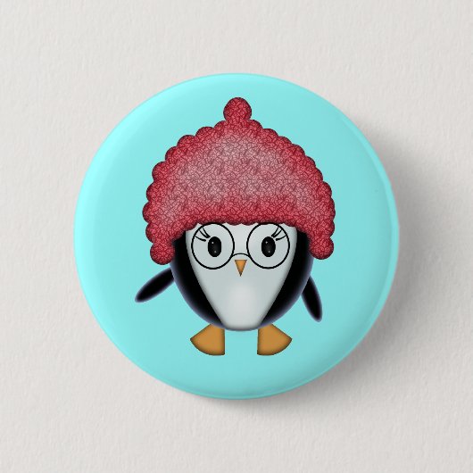 Little Pinguin in Red Hat Christmas Button (Vorderseite)