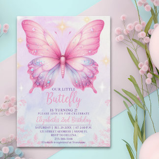 Little Pink Butterfly - Girls' Birthday Einladung