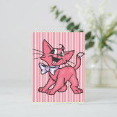 Little Pink Cartoon Cat Kitten Postkarte (Stehend Vorderseite)
