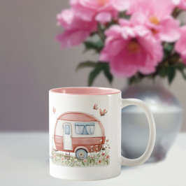Little Pink Glamper Camper with Butterflies Zweifarbige Tasse