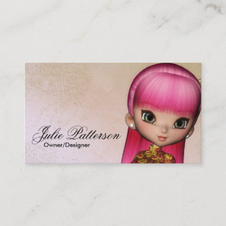 Little Pink Hair Asian Girl Fantasy Business Card Visitenkarte