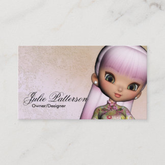 Little Pink Hair Asian Girl Fantasy Business Cards Visitenkarte
