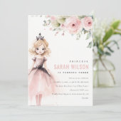 Little Pink Princess Rose Floral Birthday Photo Einladung (Stehend Vorderseite)