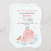 Little Pink Whale Pool Geburtstagsparty Einladung (Vorne/Hinten)