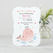 Little Pink Whale Pool Geburtstagsparty Einladung (Stehend Vorderseite)