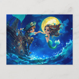 Little Pirate Befriends a Mermaid auf Hoher See Postkarte