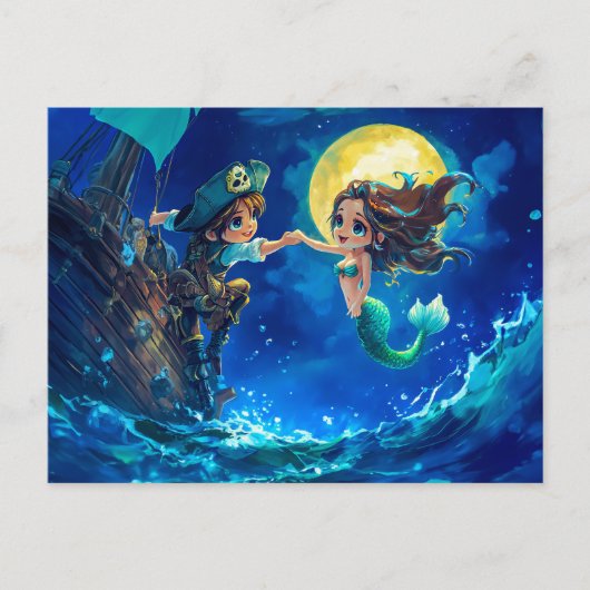 Little Pirate Befriends a Mermaid auf Hoher See Postkarte (Vorderseite)