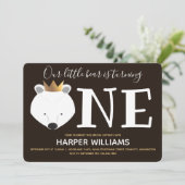 Little Polar Bear Kronen ein Tier ersten Geburtsta Einladung (Stehend Vorderseite)