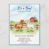 Little Pony Baby Boy Shower Gingham Invitation Postkarte (Vorderseite)