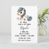 Little Pony Birthday Niedlich White Horse Pink Einladung (Stehend Vorderseite)