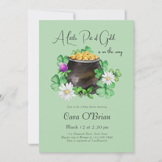 Little Pot of Gold Irish Kleeblatt Baby Shower Einladung (Vorderseite)