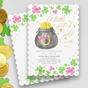 Little Pot of Gold Pink Green Kleeblatt Baby Dusch Einladung