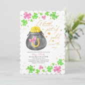 Little Pot of Gold Pink Green Kleeblatt Baby Dusch Einladung (Stehend Vorderseite)