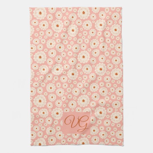 Little Powder Pink Blume Monogram Küchentuch (Vertikal)