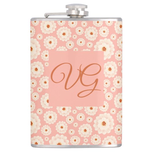 Little Powder Pink Blume Monogramm Flachmann (Vorderseite)