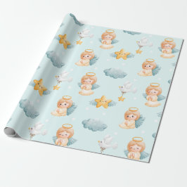 Little Praying Angel Girl Blue Geschenkpapier