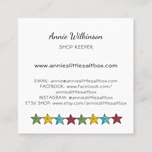 Little Primitive Saltbox House Country Quadratische Visitenkarte (Rückseite)