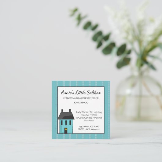 Little Primitive Saltbox House Country Quadratische Visitenkarte (Stehend Vorderseite)