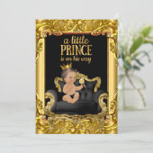 Little Prince auf Throne Baby Shower Brünett Baby Einladung (Stehend Vorderseite)