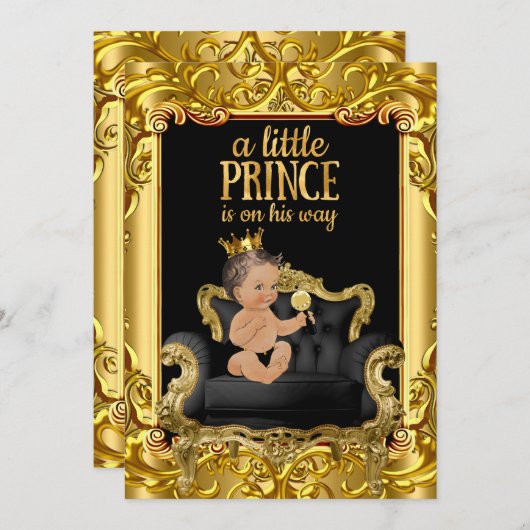 Little Prince auf Throne Baby Shower Brünett Baby Einladung (Vorne/Hinten)
