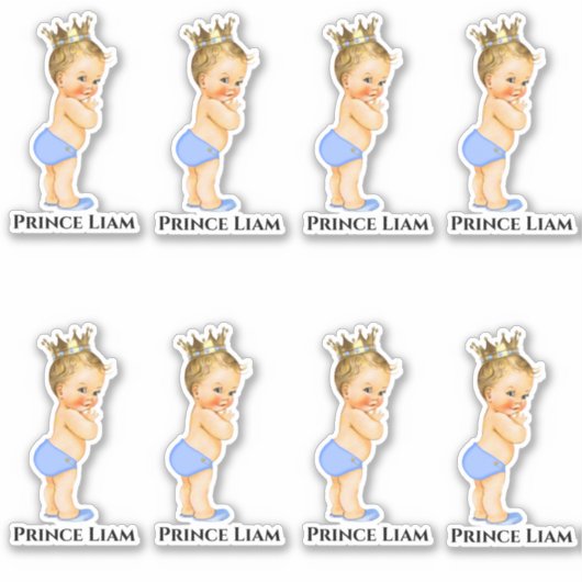Little Prince Baby Boy Light Blue Gold Crown Aufkleber (Vorderseite)