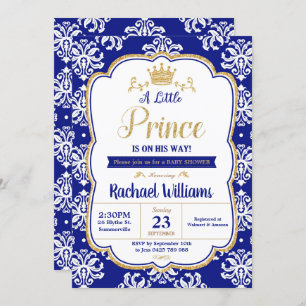 Little Prince Baby Dusche Royal Blue Damask Boy Einladung