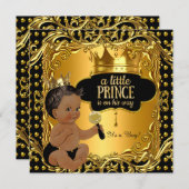 Little Prince Baby Duwer Gold Rattle Ethnic Einladung (Vorne/Hinten)