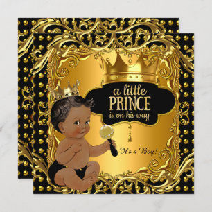 Little Prince Baby Duwer Gold Rattle Ethnic Einladung