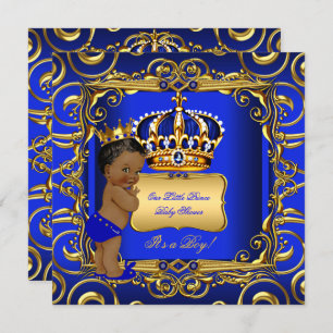 Little Prince Baby Shower Blue African American Einladung