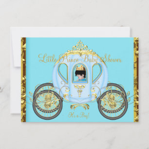 Little Prince Baby Shower Blue Gold Boy Carriage Einladung