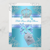 Little Prince Baby Shower Boy Aquamarin Blue Crown Einladung (Vorne/Hinten)