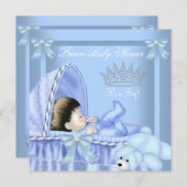 Little Prince Baby Shower Boy Blue Bassinette 2 Einladung (Vorne/Hinten)