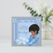 Little Prince Baby Shower Boy Blue Damask AM Einladung (Stehend Vorderseite)