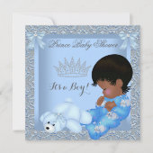 Little Prince Baby Shower Boy Blue Damask AM Einladung (Vorderseite)