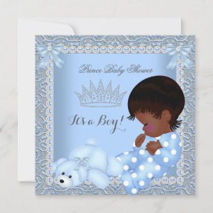 Little Prince Baby Shower Boy Blue Pearl Damask A2 Einladung