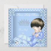 Little Prince Baby Shower Boy Blue White Polka dot Einladung (Vorderseite)