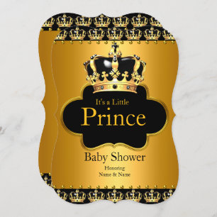 Little Prince Baby Shower Boy Crown Black Gold Einladung