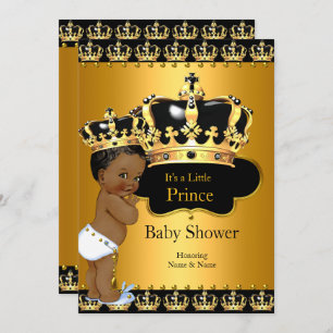 Little Prince Baby Shower Boy Crown Gold Ethnic Einladung