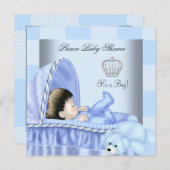 Little Prince Baby Shower Boy Patchwork Blue Einladung (Vorne/Hinten)