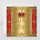 Little Prince Baby Shower Boy Red Gold Crown Einladung (Vorderseite)