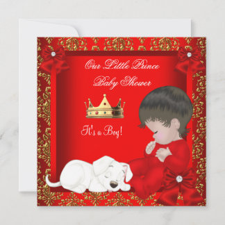 Little Prince Baby Shower Boy Red Gold Damask Einladung
