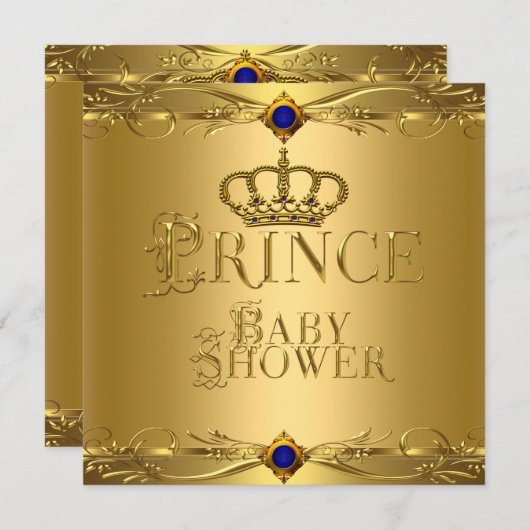 Little Prince Baby Shower Boy Regal Blue Crown 6 Einladung (Vorne/Hinten)