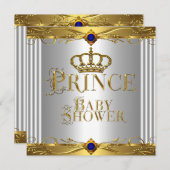 Little Prince Baby Shower Boy Regal Blue Crown 8 Einladung (Vorne/Hinten)