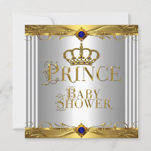 Little Prince Baby Shower Boy Regal Blue Crown 8 Einladung
