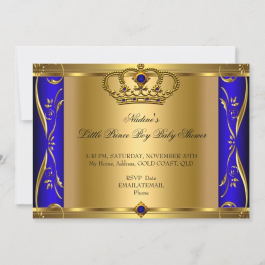Little Prince Baby Shower Boy Regal Blue Crown 9 Einladung (Rückseite)
